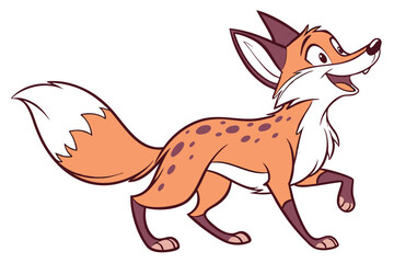 Cartoon Fox Character Running, Happy, with White Background