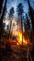 Fototapeta premium Forest fire at sunset (2)