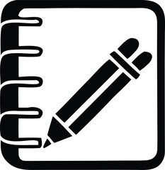 Simple icon of a notebook and pencil for writing notes and taking ideas capturing thoughts and recording information with a classic design