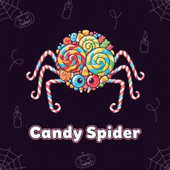 Colorful candy spider illustration with sweets and candies for Halloween
