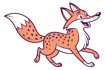 Cartoon Fox Running with Spotted Fur and White Chest on White Background
