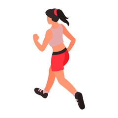 Active woman in fitness attire jogging outdoors, promoting health and wellbeing through exercise