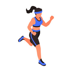 Fit Woman Running in Athletic Wear, Isometric Illustration of Cardio Exercise and Healthy Lifestyle