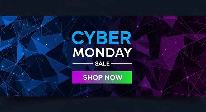 Cyber monday heavy discount abstract geometric design with neon glow