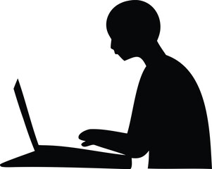 Silhouette of a person working on a laptop computer silhouette depicting focus and digital engagement for remote work or study applications