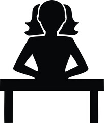 Silhouette of a young girl with pigtails sitting at a desk focused on her studies or work