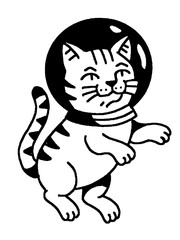 Space Cat Cool: Edgy B&W Astronaut Kitty Illustration