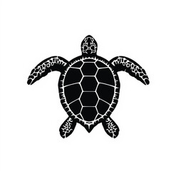 Fototapeta premium Sea turtle illustration — black and white stylized top view with hexagonal shell pattern and detailed flippers and head