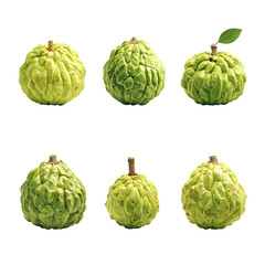 Fototapeta premium Custard Apple Green to Mature Fruits A Set of Natural Realistic PNG Isolated