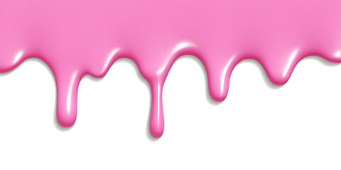 Pink ice cream melt background with drip and liquid texture for dessert design or sweet summer banner. Glossy flowing substance with smooth edges and realistic shadows on white surface.