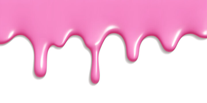 Pink ice cream melt background with drip and liquid texture for dessert design or sweet summer banner. Glossy flowing substance with smooth edges and realistic shadows on white surface.