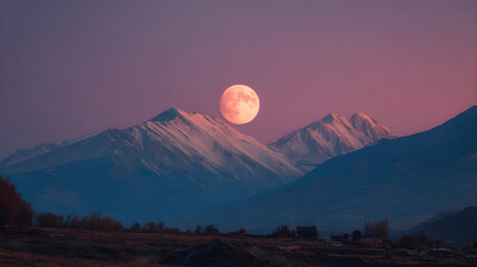 Lunar glow over mountain range