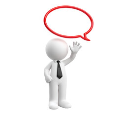 Business Figure with Red Speech Bubble on Transparent Background