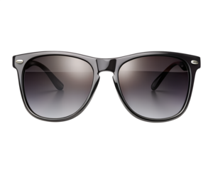 Stylish dark grey framed sunglasses with gradient lenses isolated on transparent background