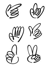 Obraz premium Set of hands, line art hand drawing, vector design illustration.