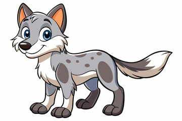 Cartoon Gray Wolf with Blue Eyes, Isolated on White Background