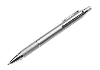 Isolated metal mechanical pencil with clip for writing or drawing, silver color, precision instrument