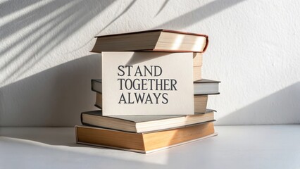 Stack of Books Leaning on Each Other with Bold Message