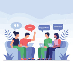 Collaborative team brainstorming session with modern design and vibrant discussion bubbles