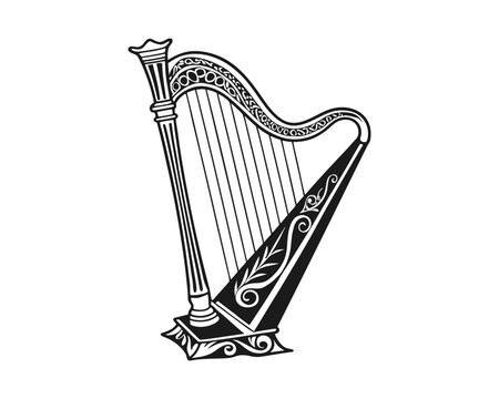 black and white harp musical instrument clip art preview