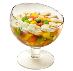 pote de vidro com salada de frutas tropicais isolado em fundo transparente