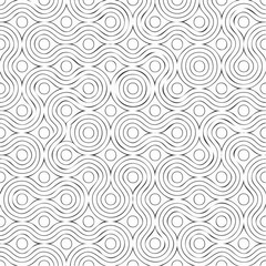 Fototapeta premium Seamless pattern with twisted lines, vector linear tiling background, stripy weaving, optical maze, twisted stripes. Black and white design.