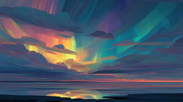 Aurora Borealis Over Water - Powered by Adobe