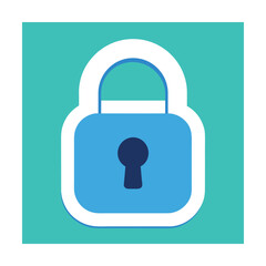 Blue padlock icon with dark blue keyhole on teal background security safety