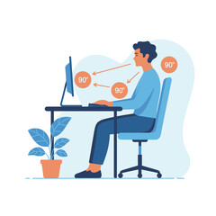 Ergonomic workstation setup posture correct sitting at a computer desk setup