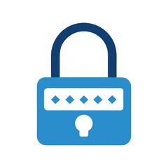 Blue padlock icon with keyhole and diamonds representing password on white background Keywords: padlock, lock, security, password, access