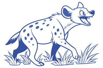 Cartoon Hyena Walking in Grass on White Background