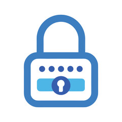 Blue padlock icon with keyhole and dots representing password on white background Keywords: padlock, lock, security, password, access, protection