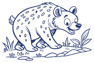 Cartoon Hyena Walking on the Ground with White Background