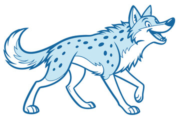 Cartoon Hyena Walking on White Background, Happy Animal