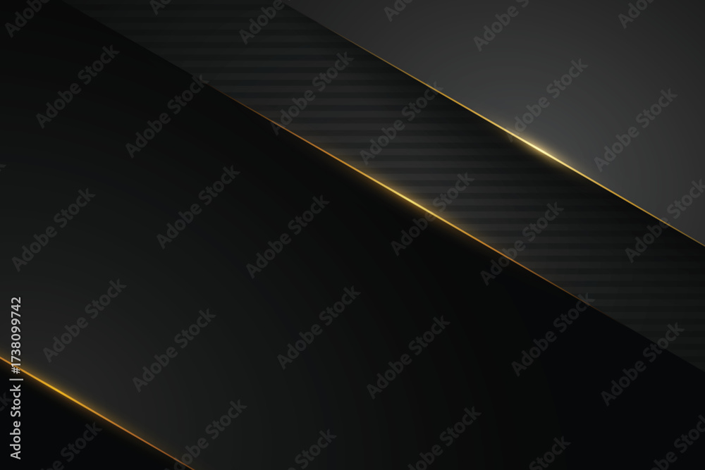 Wall mural abstract dark shape diagonal shadow and golden line on black background vector eps10