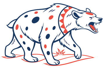 Cartoon Hyena Walking with Decorative Spots and Triangle Markings on White