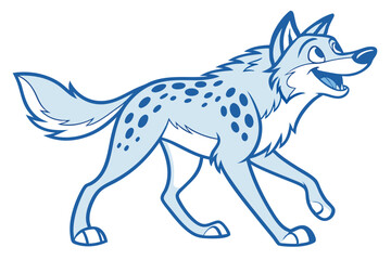 Cartoon Hyena Walking, Blue Spots on Gray Fur, Design, White Background