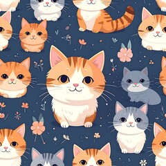 Cute cats and flowers pattern