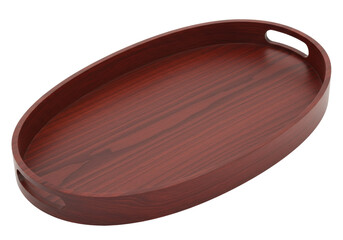 Isolated oval wood serving tray with handles, for transporting food and drinks at home
