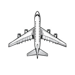 Stylized passenger jet airplane illustration from a top-down aerial view