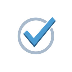 Checkmark Symbol, Light Blue Tick inside Grey Circle, Verification or Confirmation Symbol, Approved Sign