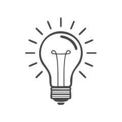 Classic Incandescent Light Bulb Icon with Radiant Rays