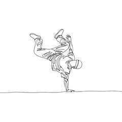 Breakdancer performing one-handed handstand in continuous line art
