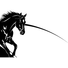 Black horse silhouette running with flowing mane against white background