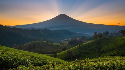 mountain silhouette with sunset glow
