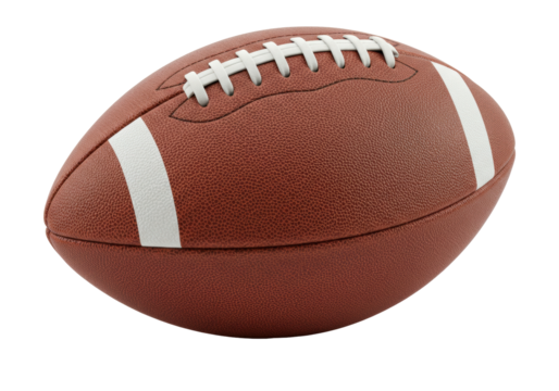 Isolated American football, leather oval ball with white stripes and laces, sport equipment