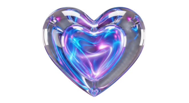 Transparent Double Heart with Neon Swirls isolated on a transparent background love symbol