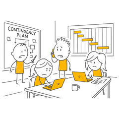 Contingency Planning A Team Gathered Under Stress and Seeking Solutions During a Crisis Management Process.