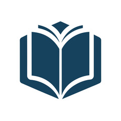 Open Book Logo Icon In Dark Blue On White Background Keywords: book, open, logo, icon, education, knowledge, learning, reading, literature, story