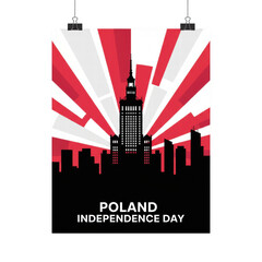 Poland skyline silhouette with abstract rays for Independence Day  